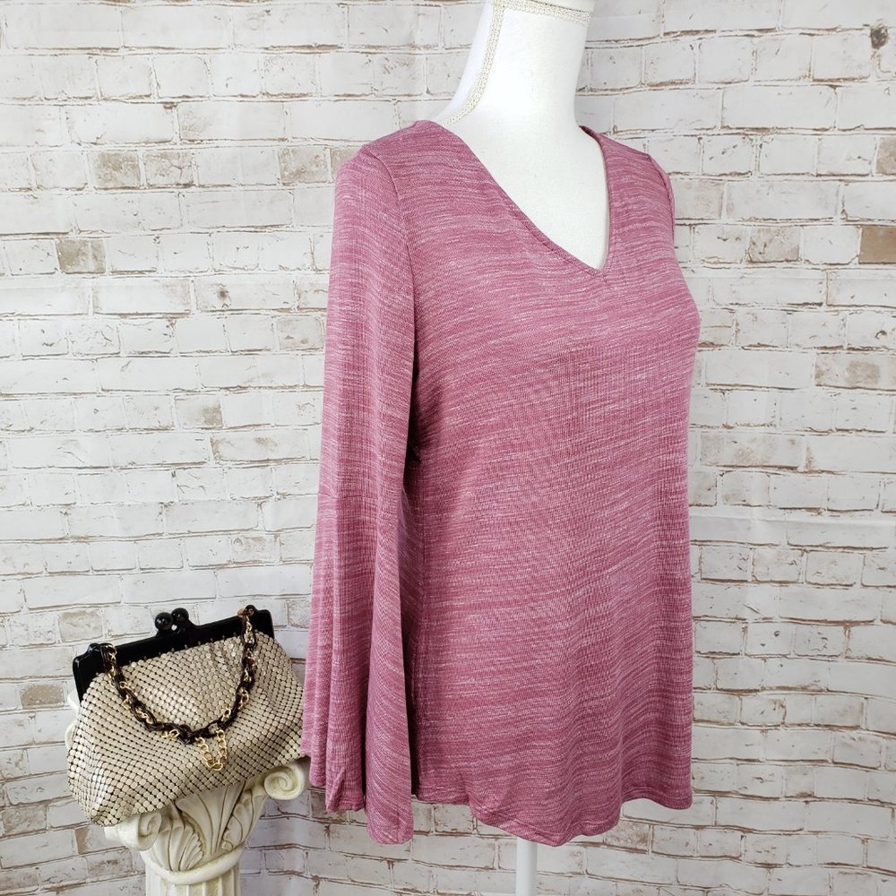 NWT LOFT Size S Mauve Pink Space Dye Long Bell Sleeve Tie Back Knit Pullover Top - Picture 6 of 9